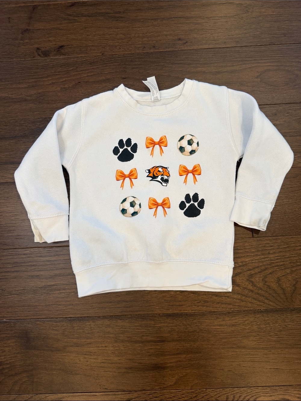 Rabbit Skins White Sweatshirt with Orange Tiger, Black Paws & Soccer 3T - C1-357